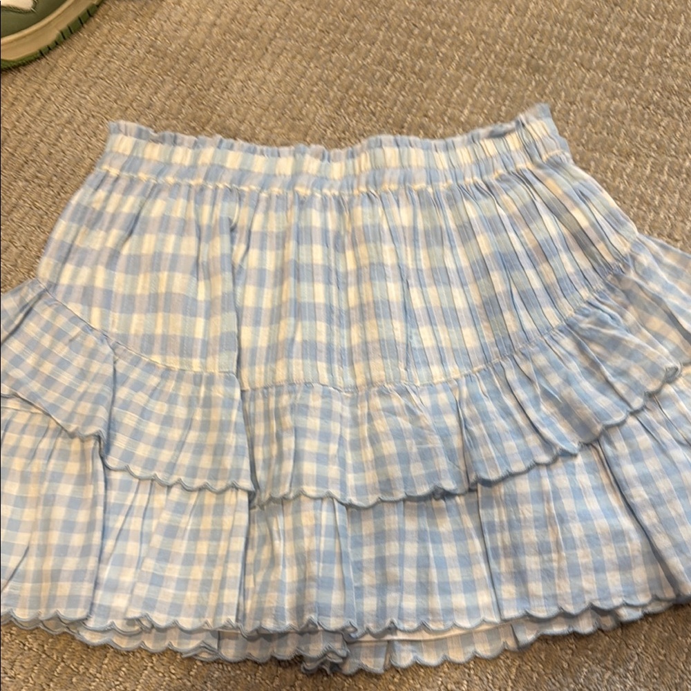 LoveShackFancy Blue and White Skater Mini Skirt